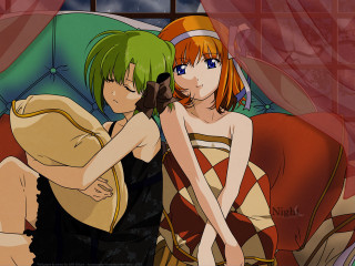 Anime girls bed gun glove - a bed together free wallpaper