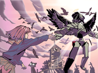 Woman bird angel suit hood - a cartoon of a woman holding free wallpaper