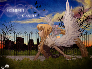 Girl angel wings city sunset - a white angel free wallpaper