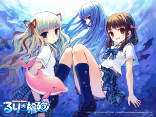 Anime girls underwater shark fish - their other hand free wallpaper