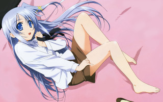 Blue hair girl pink floor - cat free wallpaper
