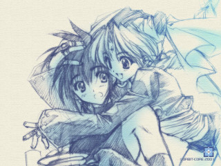 Hugging girls blue white manga - a drawing free wallpaper