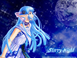 Blue hair girl fantasy night - night sky free wallpaper