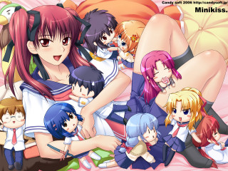 Anime girls bed crossed legs - their leg free wallpaper