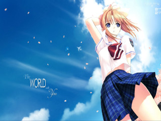 Chizuko yoshida school uniform flying - a blue sky behind her free wallpaper