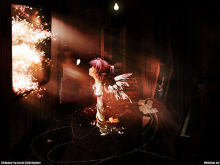 Pink hair angel wings dark - magic realism free wallpaper for desktop