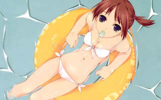 Cartoon girl bikini raft water - a raft free wallpaper