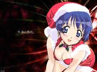 Anime girl santa hat reindeer - her chest and chest free wallpaper