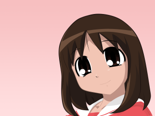 Girl long hair big eyes 4 - a pink background behind her free wallpaper