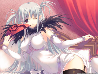 Gothic anime woman white dress - a red pillow free wallpaper