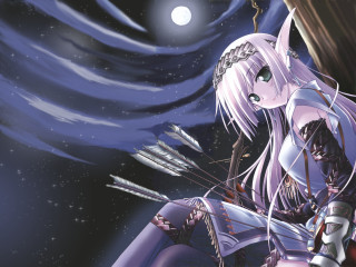 Woman long hair sword moon - a moon in the background free wallpaper