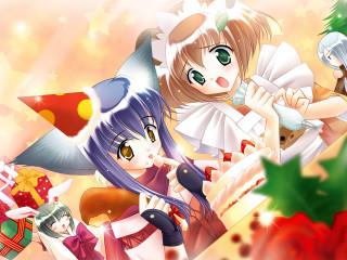Anime girls christmas tree star - a red ribbon free wallpaper
