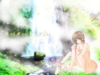 Girl waterfall holography anime barefoot - anime visual free wallpaper