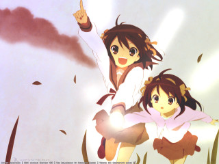 Anime girls pointing sky brown - something free wallpaper