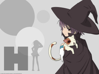 Witch cat character anime painting - their back free wallpaper