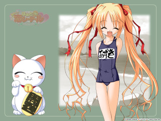 Girl cat anime swimsuit twintails - her free wallpaper