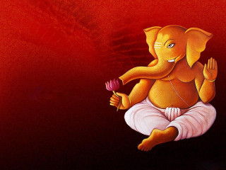 Ganesha red background flower hand - his hand free wallpaper
