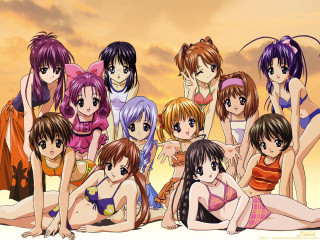 Anime girls beach bikinis group - suit free wallpaper