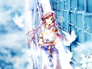 Anime girl pink hair white 2 - a white hat free wallpaper