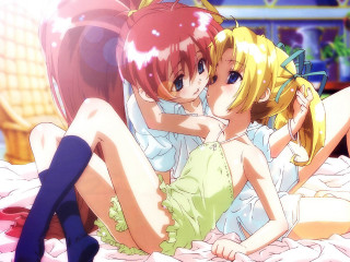 Two girls bed rayonism blonde - one girl free wallpaper