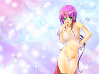 Pink hair woman anime bikini - a cartoon of a woman free wallpaper