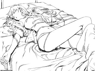 Girl lying bed crossed legs - lineart free wallpaper