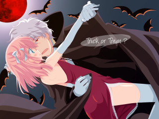 Pink hair vampire bat moon - a cartoon of a woman free wallpaper