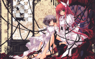 Anime girls bench room birdcage - a bench in a room free wallpaper