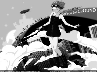 Woman black dress flying cityscape - underground free wallpaper