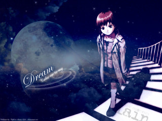 Sky moon planet girl stairway - a hologram free wallpaper for desktop