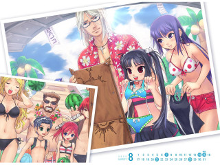 Beach girls bikinis flower hibiscus - a man in the background free wallpaper