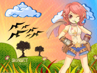 Girl sword field trees clouds - inspired free wallpaper