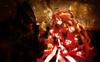 Anime girl red hair kimono 2 - a dark alley free wallpaper