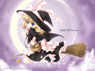 Witch broom fullmoon halloween anime - full free wallpaper