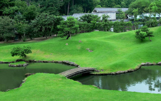 Green field bridge pond building - the hill free wallpaper