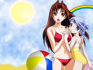 Two women beach bikini rainbow - two woman free wallpaper