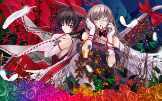 Anime girls roses rainbow umbrella - gothic art free wallpaper for desktop