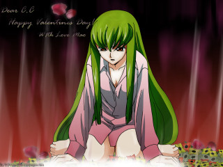 Green hair girl valentine anime - a pink shirt free wallpaper