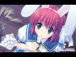 Anime girl pink hair bunny - a white object free wallpaper