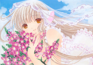 Girl veil flowers sky bouquet - free flowers wallpaper