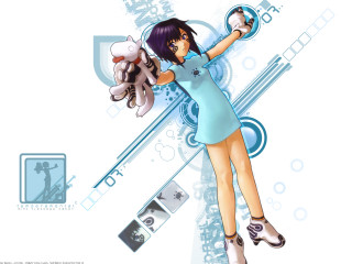 Woman stuffedanimal bluebackground screenshot purplehair - a background free wallpaper