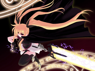 Girl sword blackcape yellowbacklight anime - a black cape free wallpaper