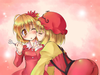 Anime hug kiss pink background - detailed free wallpaper