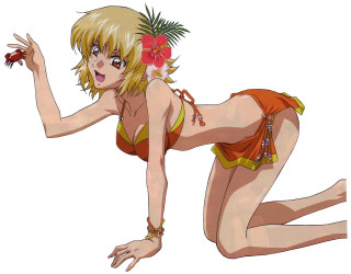 Cartoon woman bikini flower hair - official free wallpaper for desktop