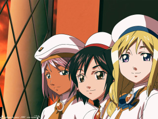 Anime girls building sunset uniform - a screenshot free wallpaper