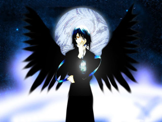 Black wings astronaut night moon - a blue swirl free wallpaper