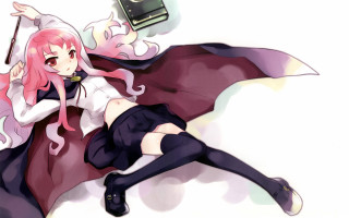 Pink hair girl cape lying - a cell phone free wallpaper