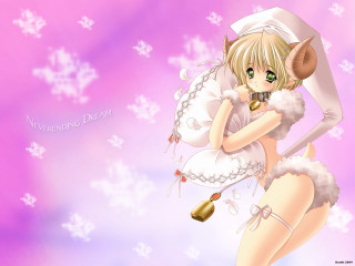Anime sheep girl bell cherry - a white dress and a hat free wallpaper