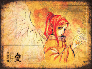Red haired angel woman smoking - a drawing of a woman free wallpaper