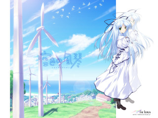 Woman white dress windmills blue - wind mill free wallpaper